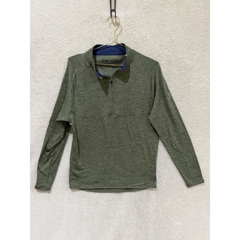 Peter Millar Quarter 1/4 Zip Men's Small Green Inside Textured Logo Golf